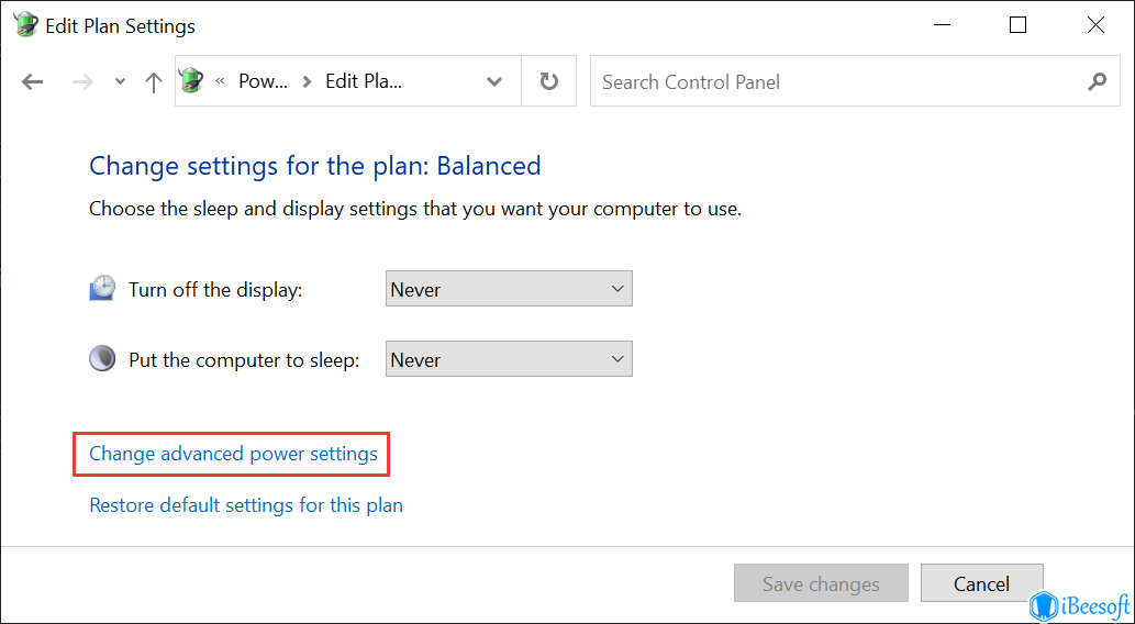 Change advanced power settings