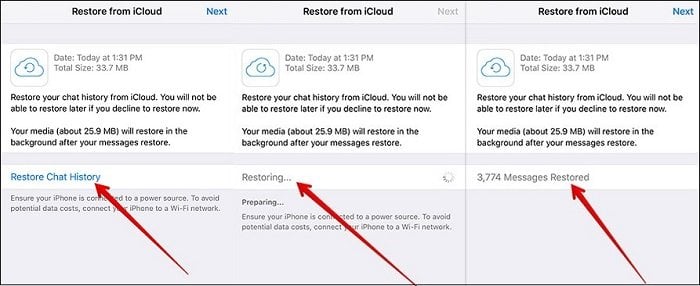 restore whatsapp messages from icloud on iphone
