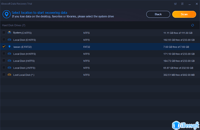 select location of the deleted files
