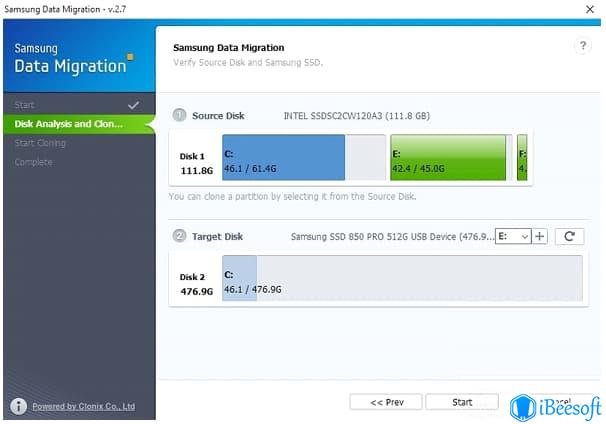 specify target destination samsung disk